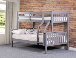 Treble 4ft Triple Bunk Bed – Grey (One Up, Two Down)