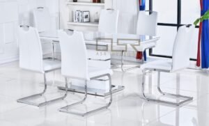 Mila Extending Dining Set – Table + 6 PU Chairs with Chrome Legs