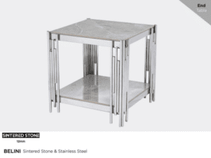Bella End Table / Lamp Table – Sintered Stone with Stainless Steel Frame