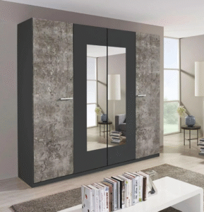 Borbino UK 4 Door Hinged Wardrobe with Mirrors – Metallic Grey & Stone Grey