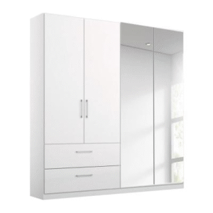Elegant Hinged 4 Door (2 Mirror) 2 Drawer Combi Wardrobe