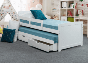 Juno 3ft Guest Bed with Trundle & Storage – White Wooden Frame