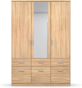 Argon Sonoma Oak 3 Door Hinged Wardrobe with Mirror & 6 Drawers