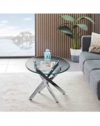 Dax Oval Coffee Table – Clear Glass & Chrome Metal Base