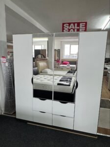 Arney 4 Door 4 Drawer Combi Wardrobe – White Front with Grey Carcase