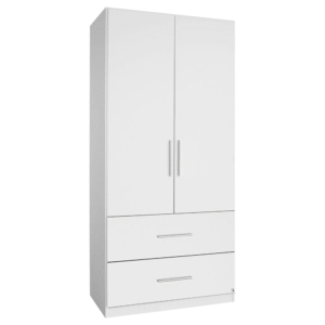 Alvin 2 Door 2 Drawer Wardrobe with Mirror – Alpine White Finish