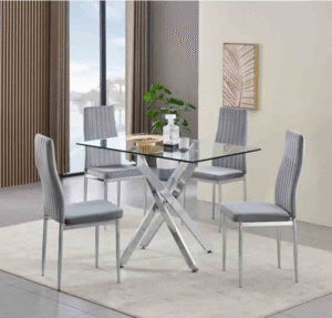Rex Rectangle Dining Table with Pearl Velvet Dining Chairs