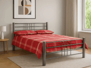 CUBE Bed Frame – Hammered Silver with Mesh Base