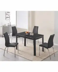 MORANO Black 4-Seater Dining Table & Moda Dining Chairs Set