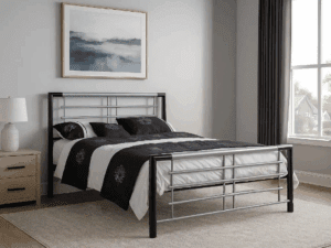 Atlanta Bed Frame – Black & Silver Metal with Mesh Base