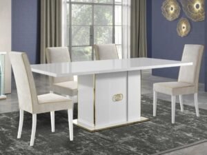 Volos White Italian Rectangular Dining Table with 6 Dining Chairs
