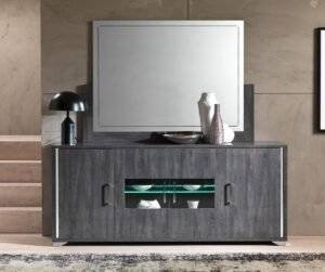 Harmony 4-Door Sideboard – Grey High-Gloss Finish with LED Lighting