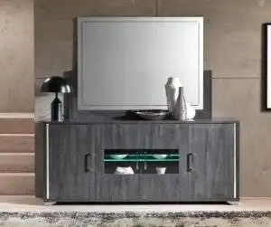 Harmony 4-Door Sideboard – Grey High-Gloss Finish with LED Lighting