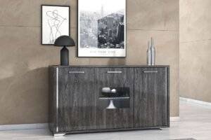Harmony 3-Door Sideboard with LED – Grey High Gloss Finish