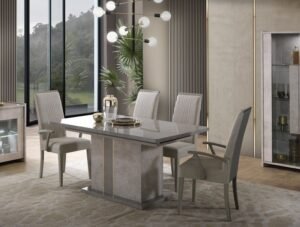 Solar Grey Italian Extension Dining Table Set – Table + 4 Side Chairs + 2 Armchairs