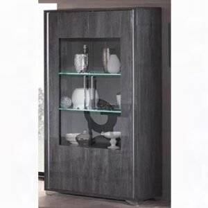 Harmony 2-Door Display Cabinet – Grey High Gloss Finish with LED Lighting