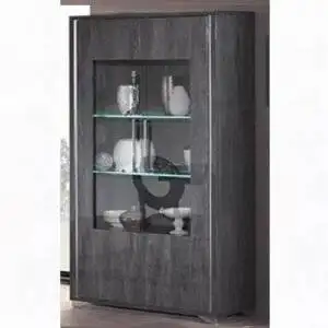 Harmony 2-Door Display Cabinet – Grey High Gloss Finish with LED Lighting