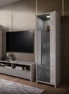Solar Grey Italian 1-Door Vetrine – Grey High Gloss Display Cabinet