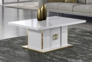 Volos White Italian Coffee Table – White High Gloss & Gold Trim