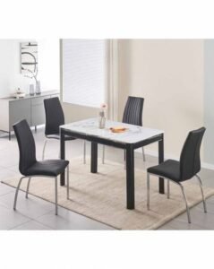Morano Marble Effect Dining Table & Black Moda Chair Set – Seats 4