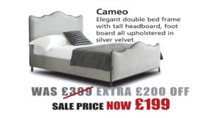 Cameo Velvet Bed Frame – Silver Velvet & Black Metal Trim