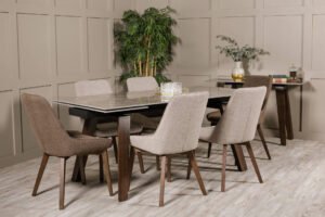 Aston Extending Dining Table with 6 chairs  – Latte (1800–2600)