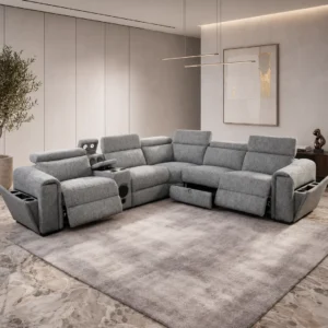 Cubic Fabric Electric Recliner Corner Sofa – Grey