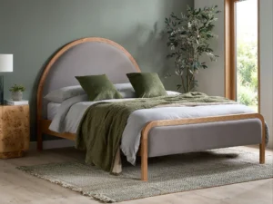 Liana Wooden Bed with Curved Upholstered Headboard – 4ft 6in Double & 5ft King Size