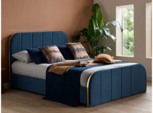 Ronan Blue Velvet Bed Frame with Gold Trim – Double & King Size